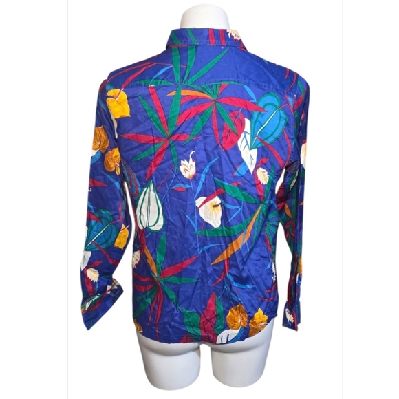 Par4 Petites Tropical Button Down Shirt Purple Size 12P - Picture 3 of 7